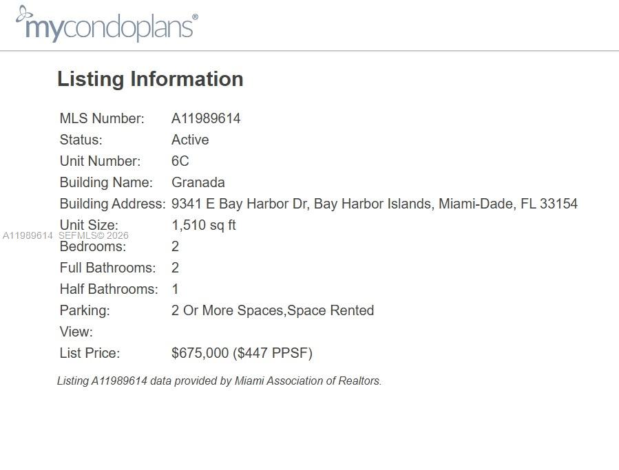 9341 E Bay Hbr Dr #6C Bay Harbor Islands, FL 33154