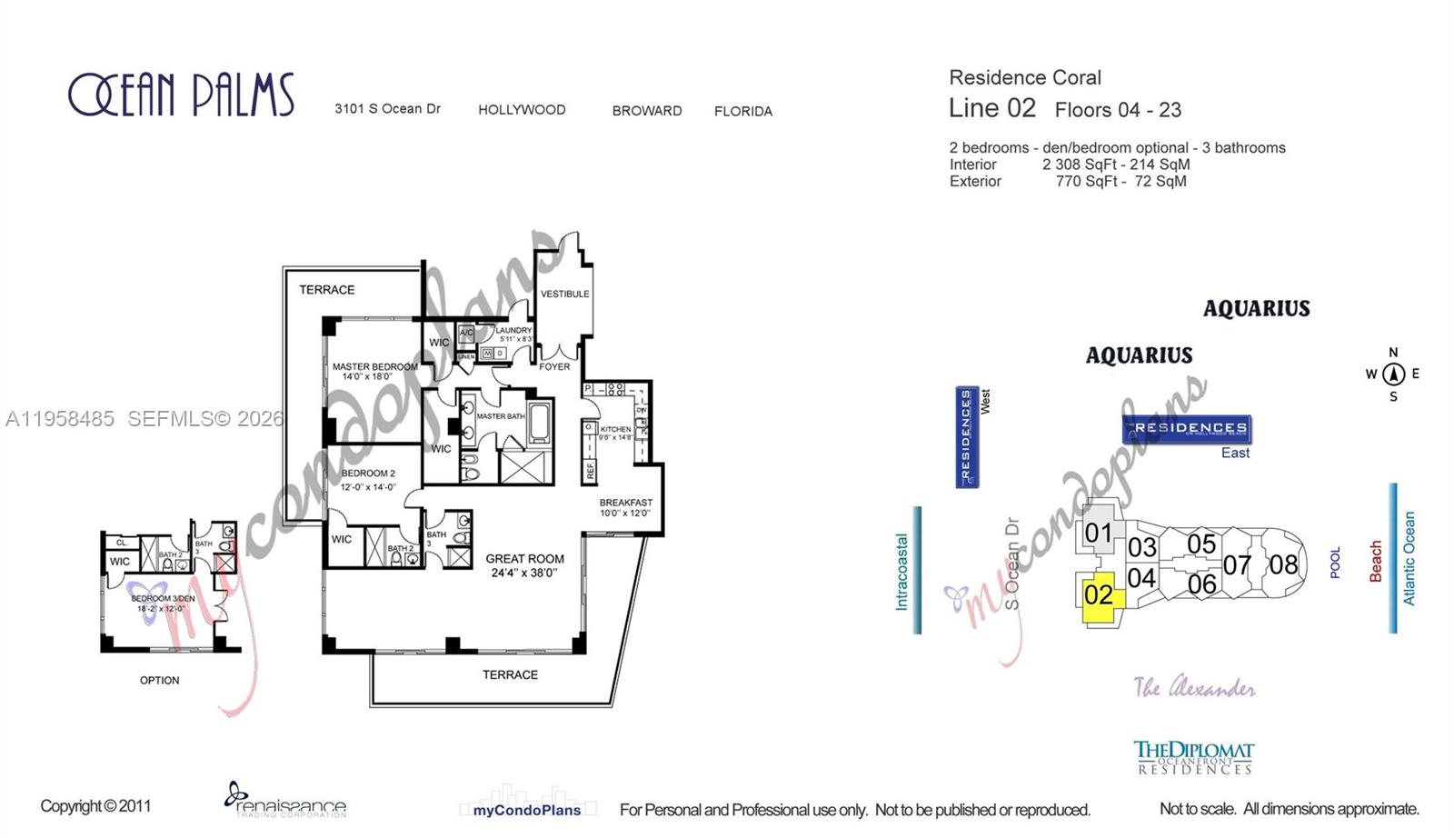 3101 S Ocean #1802 Hollywood, FL 33019