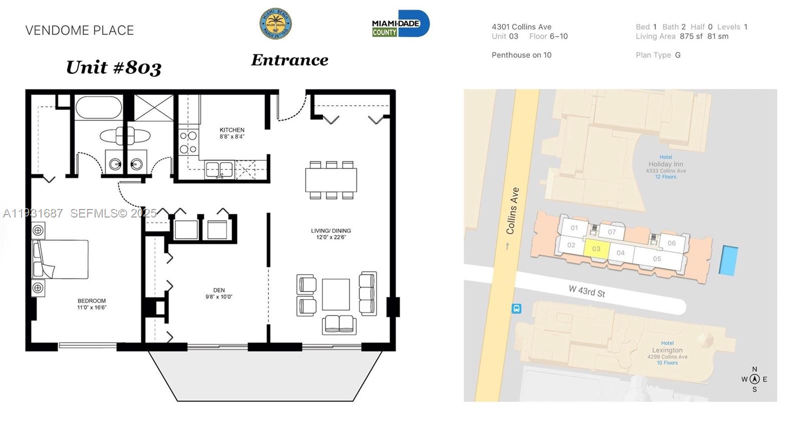 4301 Collins Ave #803 Miami Beach, FL 33140